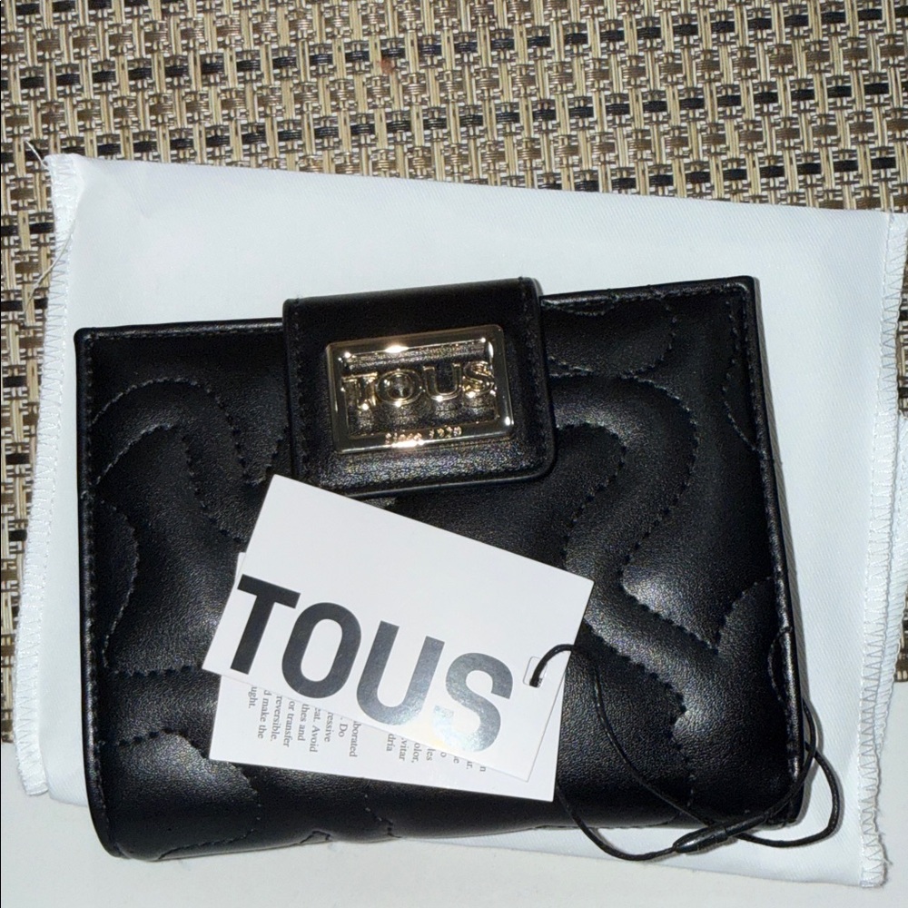 Tous Black Quilted Wallet with Silver Accent